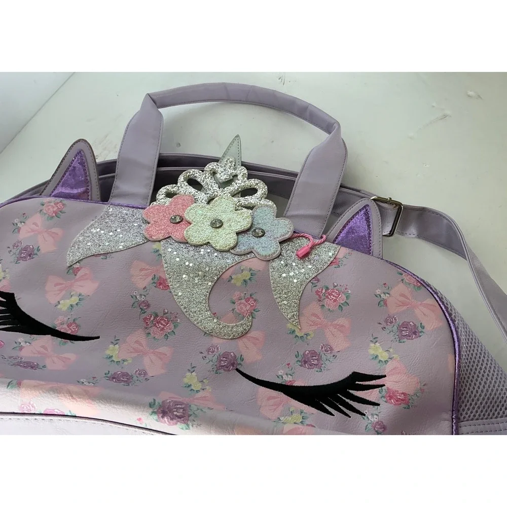 OMG Accessories Unicorn Duffle Bag Floral Glitter Tiara Lavender Kids Travel Bag